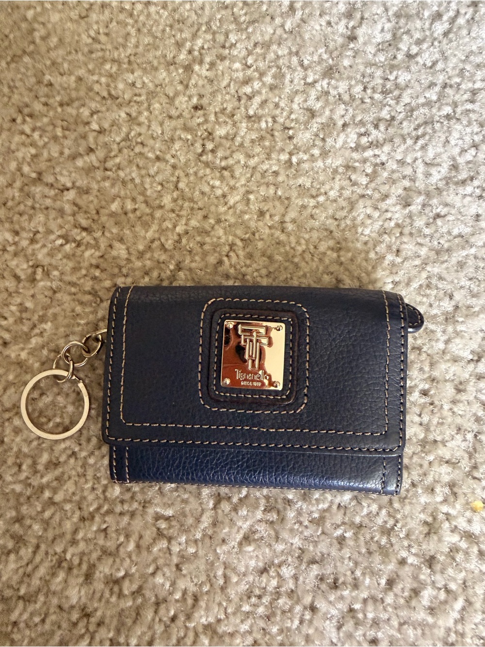 Tignanello Dark Blue Leather Key Case with Gold Accent